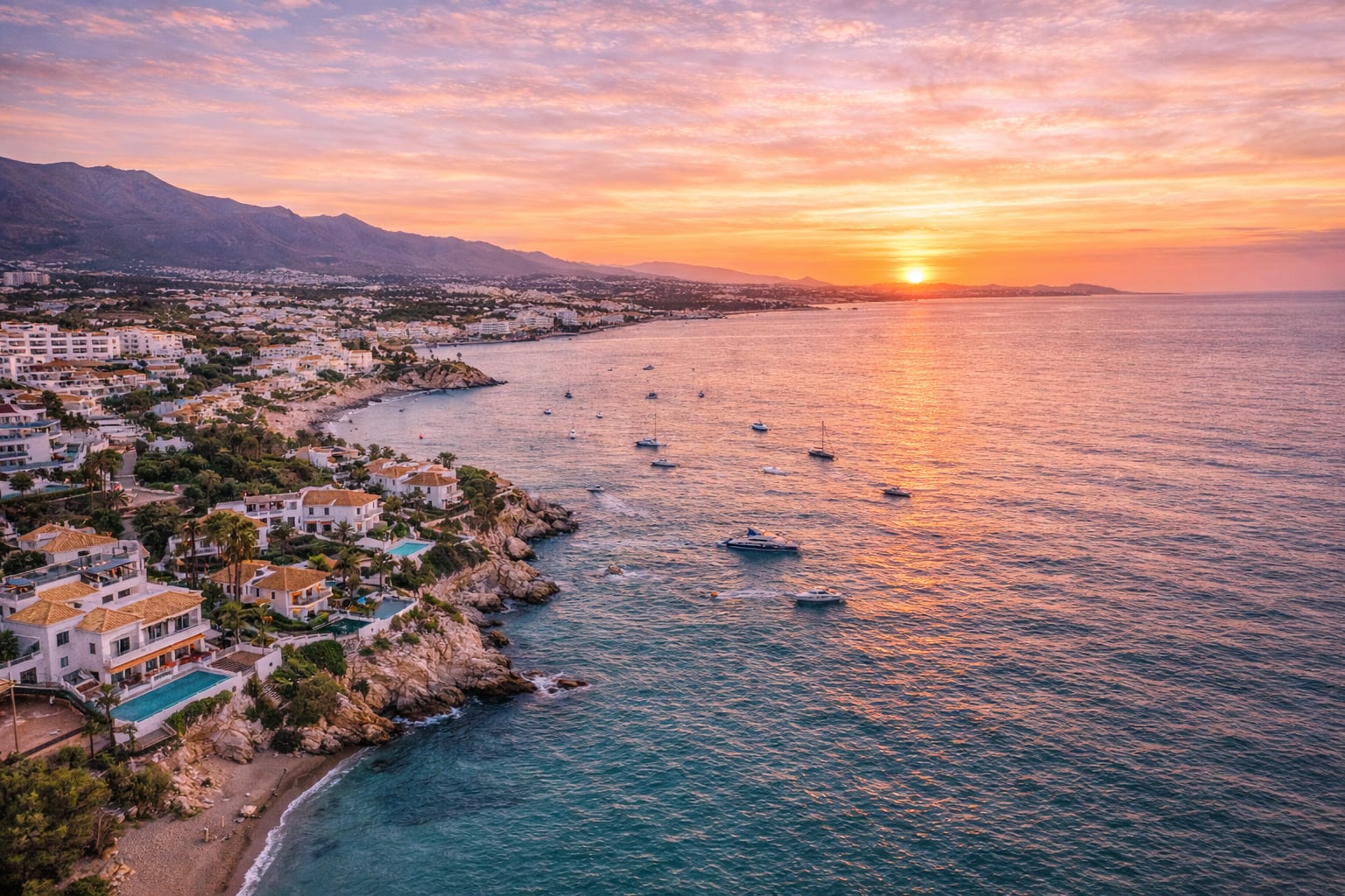 Luxe kustlijn Costa Blanca bij zonsondergang