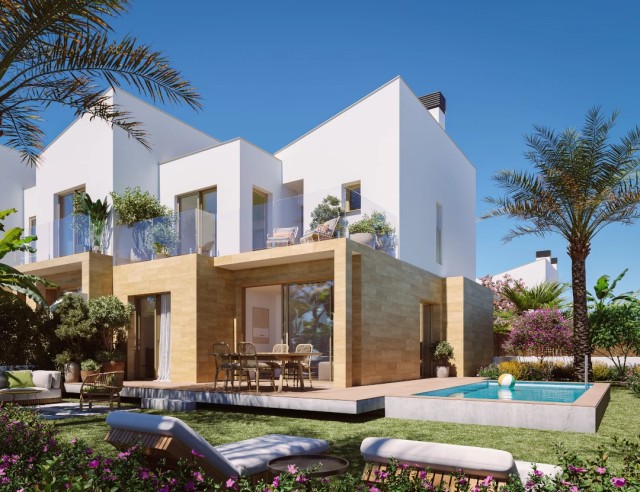 Aan het strand gelegen Exclusieve rijwoningen eerste lijn en uitzicht op zee aan de Costa Blanca Noord, Verger, Alicante, Denia, Valencia, Spanje te koop.