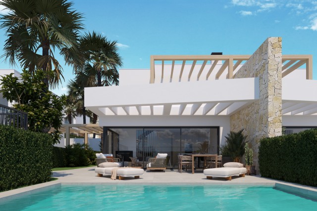 Exclusieve architectuur in een luxe woning, villa met privézwembad, 200 meter van de golfbaan Font del Llop met uitzicht over de golfbaan, Costa Blanca Noord, Alicante, Spanje.