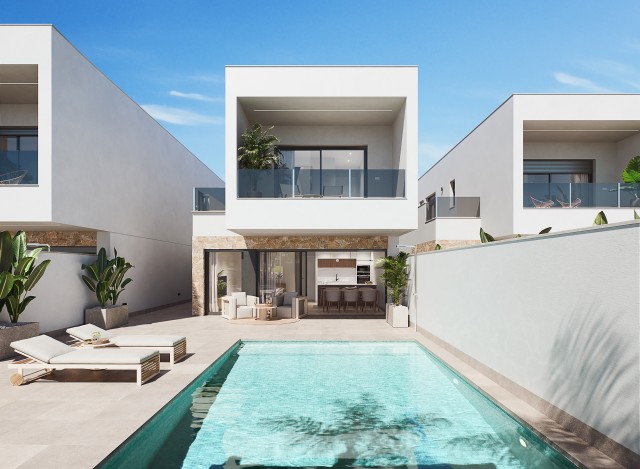 Nieuw project van vrijstaande villa's met zwembad en privétuin in San Pedro del Pinatar, Costa Calida, Murcia, Spanje.