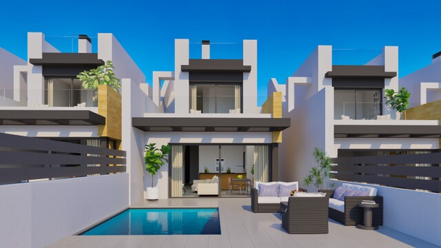 NIEUW Villa project in een nieuw wooncomplex in Torrevieja met zeer grote terrassen, solarium, Zuid-Costa Blanca, Alicante, Spanje.