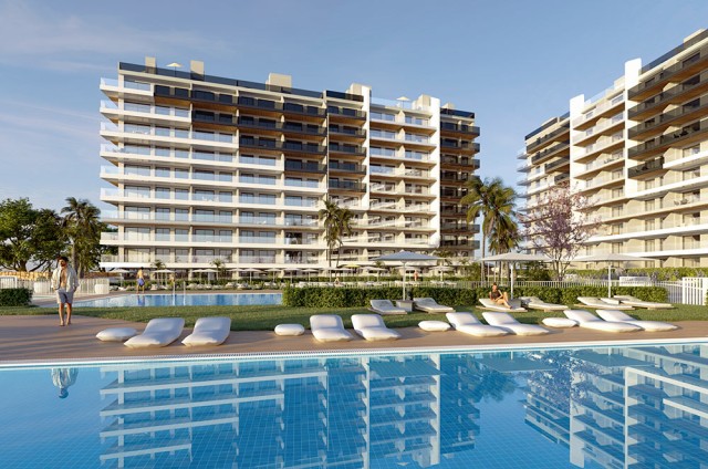 Exclusief wooncomplex, nieuwbouwwoningen op slechts 300 meter van het strand, sommige met uitzicht op zee, Punta Prima, Costa Blanca Zuid, Alicante, Spanje.