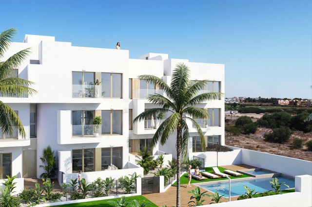 Nieuw appartementencomplex, eerste lijn golf met uitzicht op de golfbaan, Los Alcázares, Costa Cálida, Murcia, Spanje.